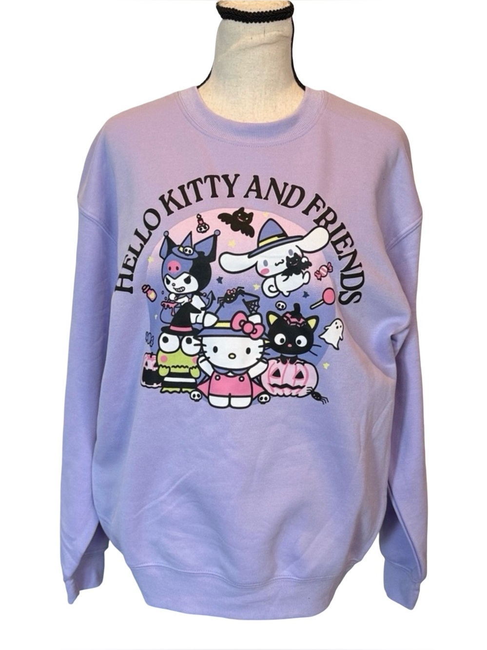 Sanrio Lavender Hello Kitty and Friends double sided Graphic Crewneck Sweatshirt